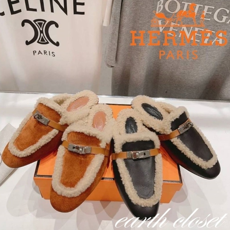 에르메스 OZ 켈리 램스울 시어링 뮬 - 2 Color