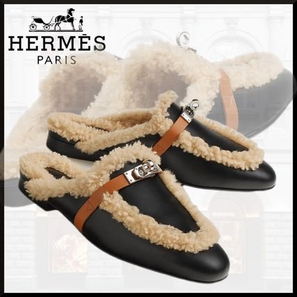 에르메스 OZ 켈리 램스울 시어링 뮬 - 2 Color
