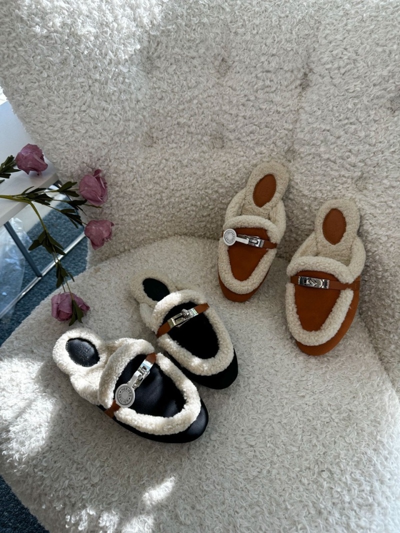 에르메스 OZ 켈리 램스울 시어링 뮬 - 2 Color