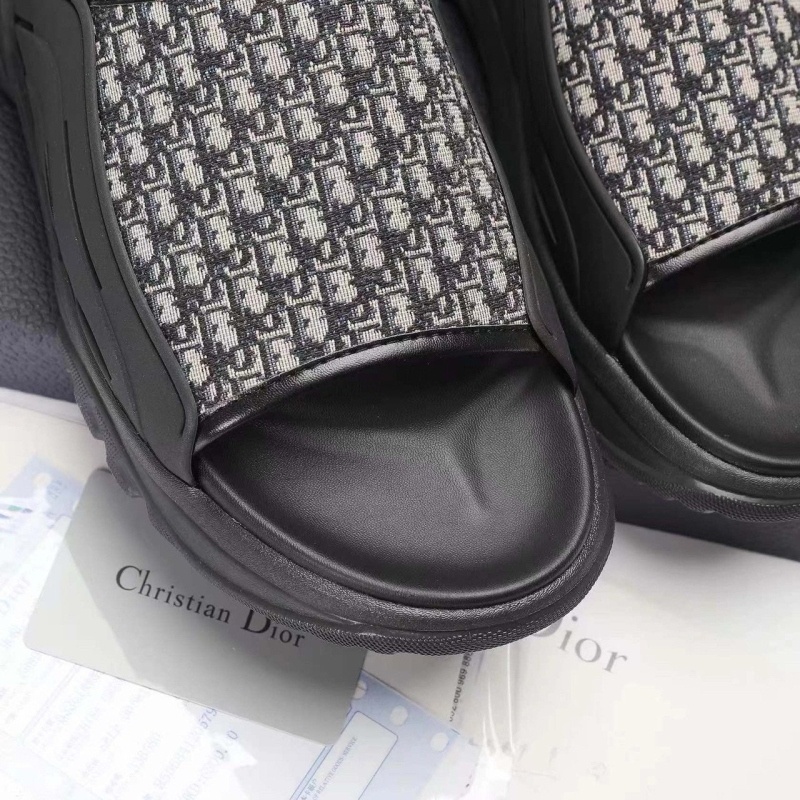 디올 H 타운 샌들 블랙 러버 베이지 블랙 디올 오블리크 자카드