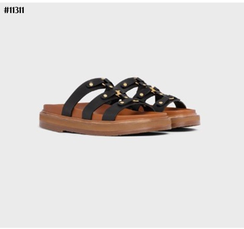 셀린느 티피 슬라이드 - 베제탈 태닝 카프스킨 탠 슬리퍼 샌들