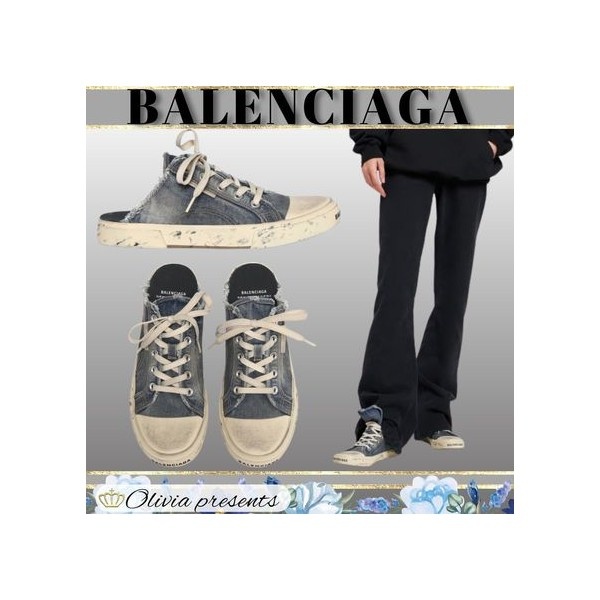 발렌시아가 파리 블루 디스트로이드 데님 스니커즈 뮬