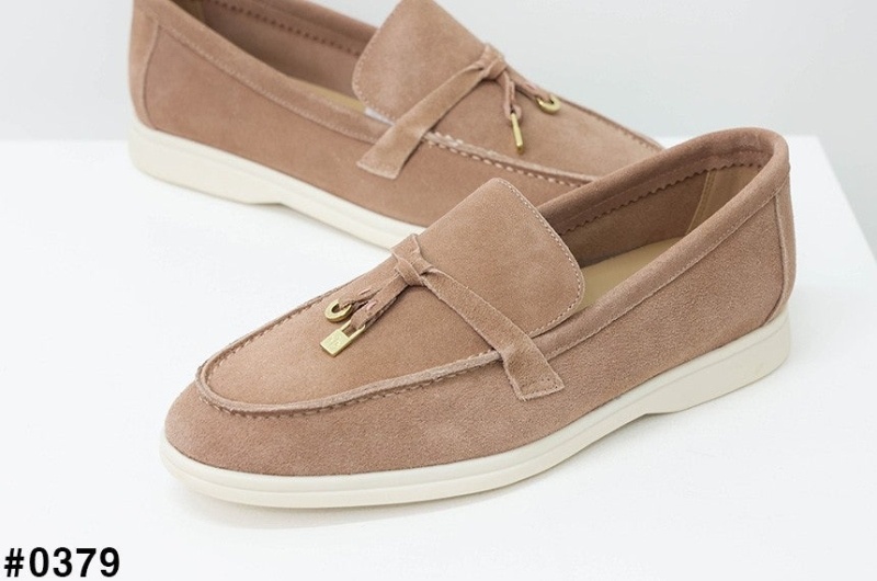 로로피아나 썸머 참스 워크 스웨이드 로퍼 - 브라운