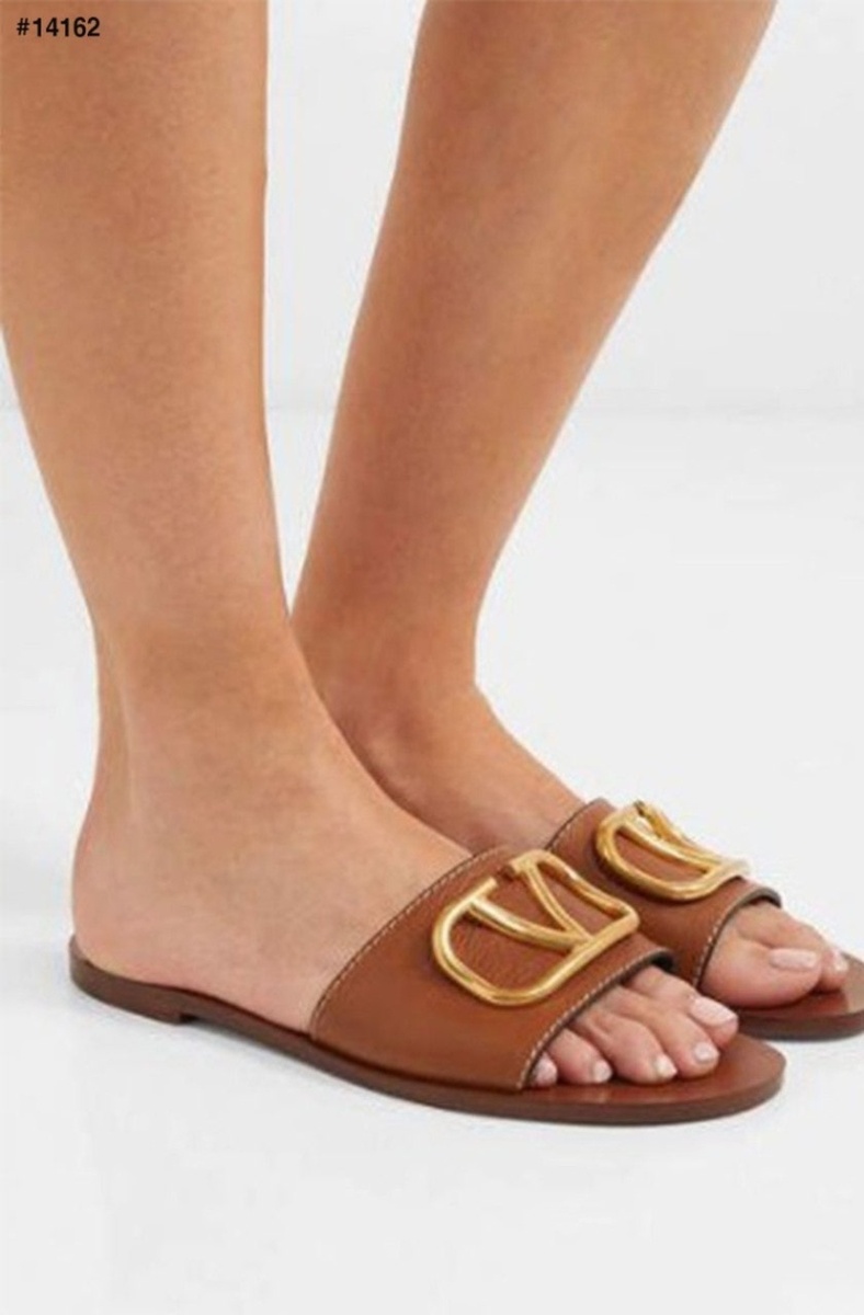 발렌티노 카프스킨 포인트 V로고 시그니처 슬라이드 슬리퍼 - 2 Color