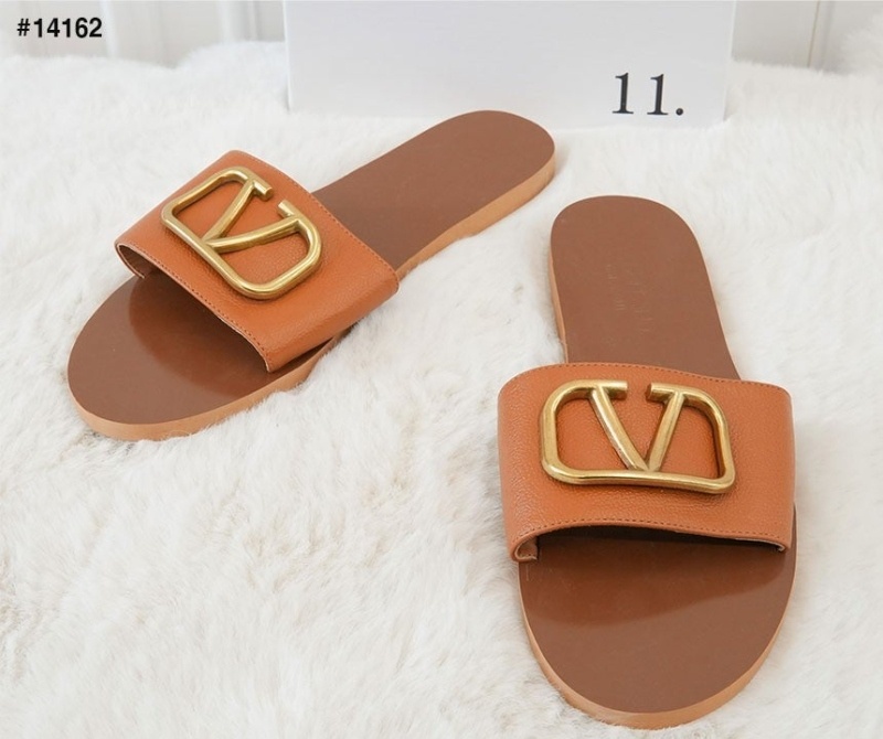 발렌티노 카프스킨 포인트 V로고 시그니처 슬라이드 슬리퍼 - 2 Color