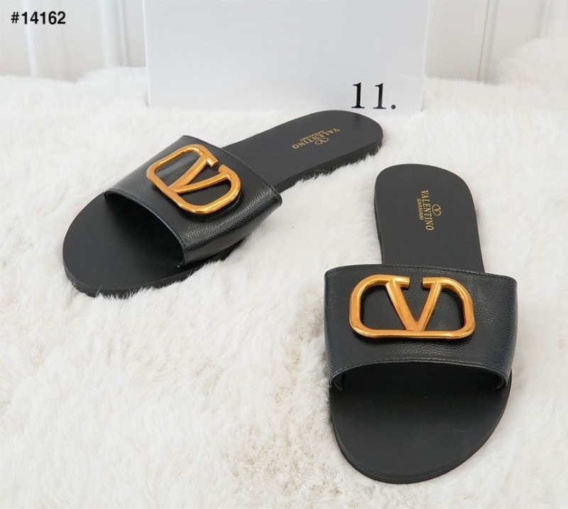 발렌티노 카프스킨 포인트 V로고 시그니처 슬라이드 슬리퍼 - 2 Color