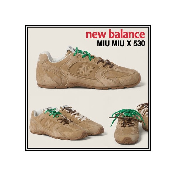 뉴발란스 x 미우미우 530 스웨이드 메쉬 스니커즈 에크루