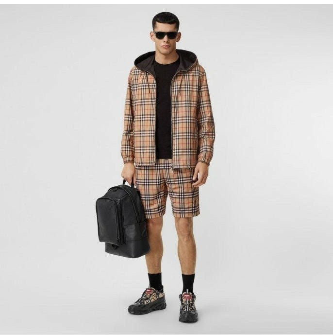 버버리 빈티지 체크 코튼 레더 스니커즈