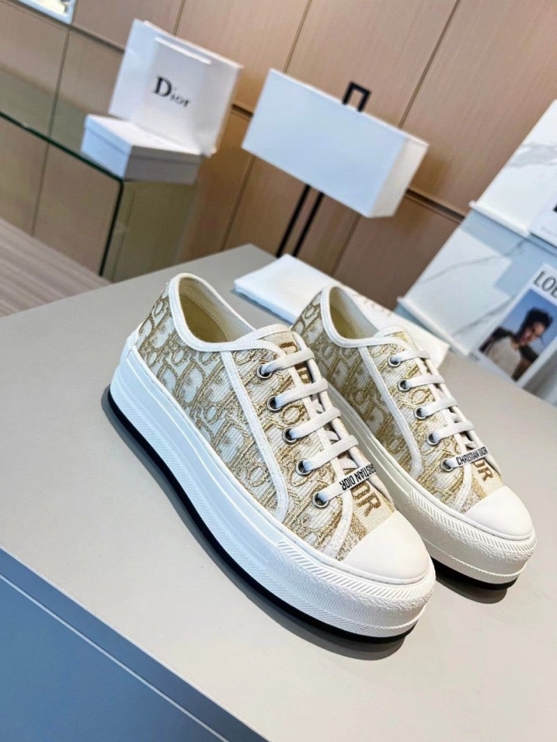 디올 워크앤디올 플랫폼 스니커즈 메탈릭 스레드 자수 디올 오블리크 코튼 골드