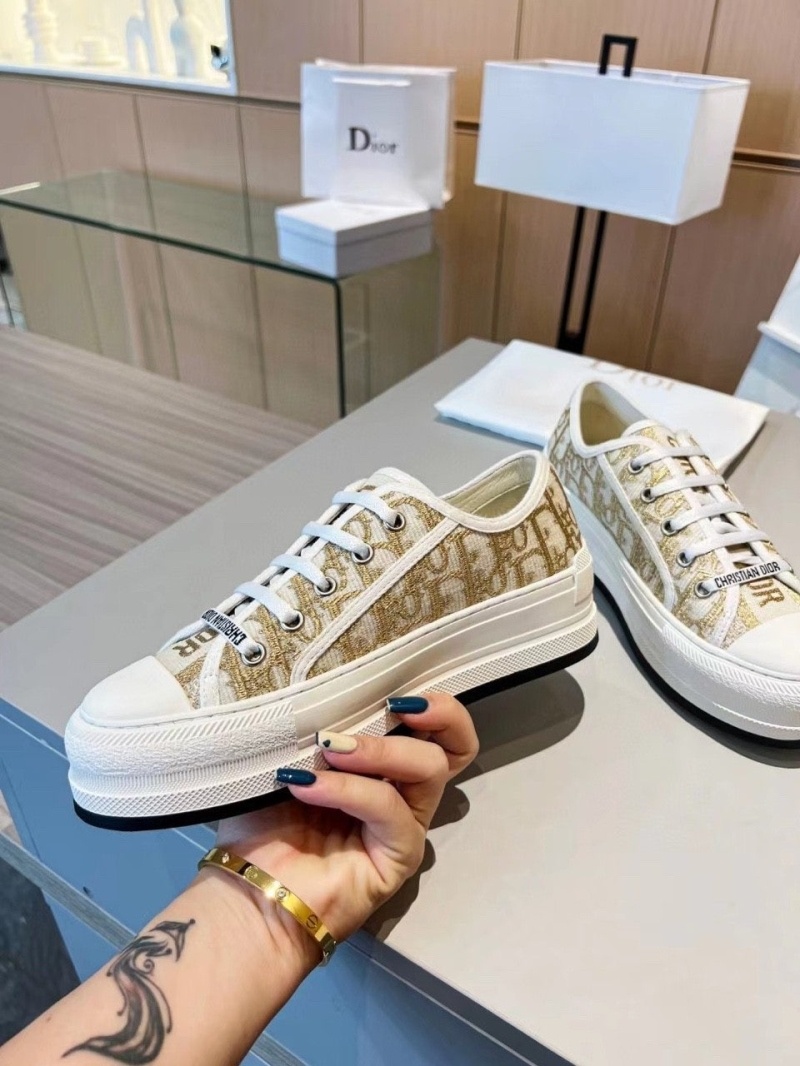 디올 워크앤디올 플랫폼 스니커즈 메탈릭 스레드 자수 디올 오블리크 코튼 골드