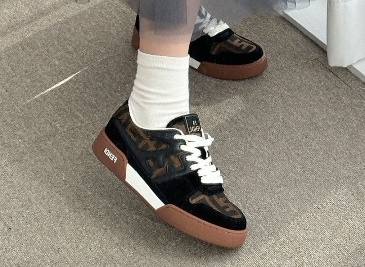 펜디 매치 블랙 스웨이드 캔버스 로우탑