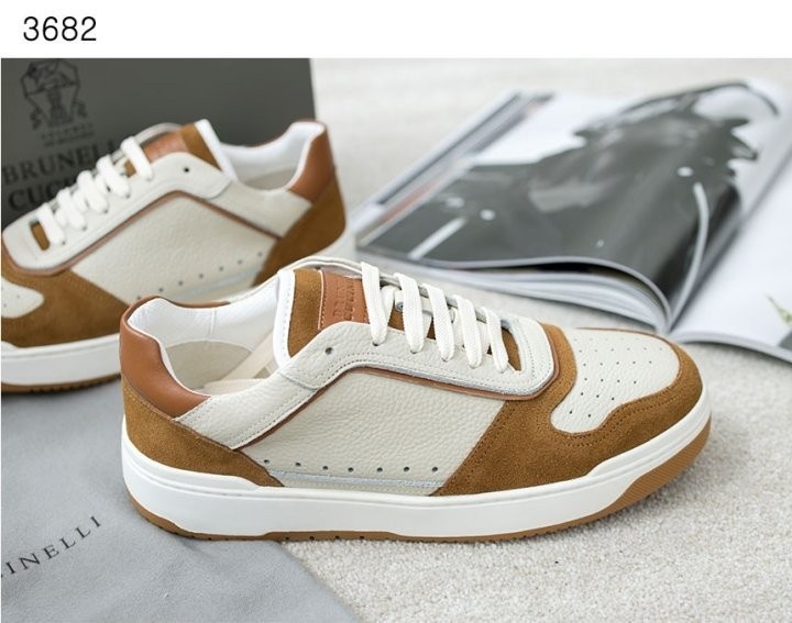 브루넬로쿠치넬리 카프스킨 스웨이드 배스킷 스니커즈 - 브라운