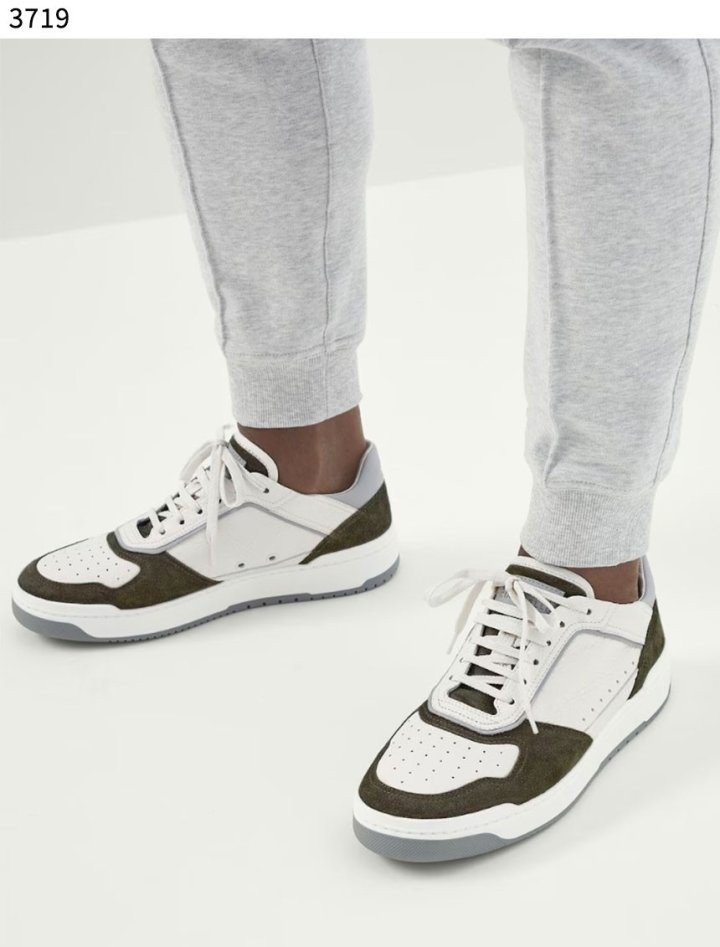 브루넬로쿠치넬리 카프스킨 스웨이드 배스킷 스니커즈 - 카키