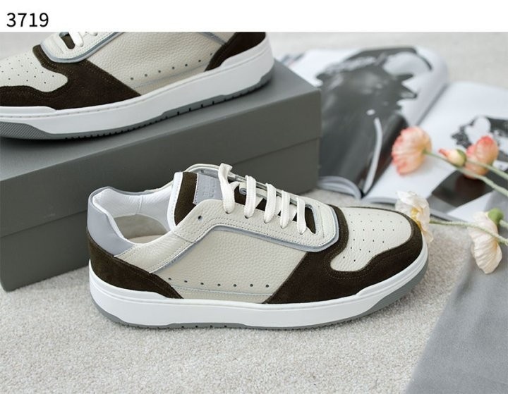 브루넬로쿠치넬리 카프스킨 스웨이드 배스킷 스니커즈 - 카키