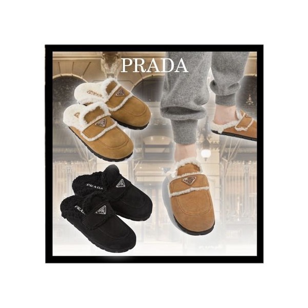 프라다 양모 시어링 슬리퍼