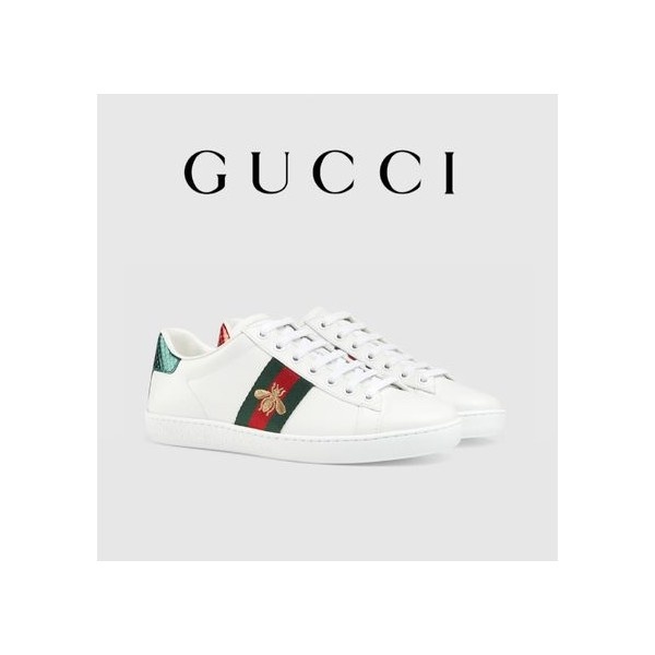 구찌 에이스 벌 자수 레더 스니커즈