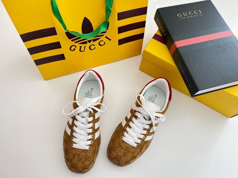 아디다스 x 구찌 GG캔버스 가젤 오리지널 스니커즈 - 옐로우/화이트
