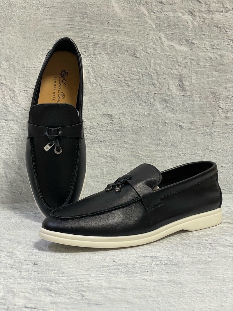 로로피아나 참스 레더 로퍼 - 블랙