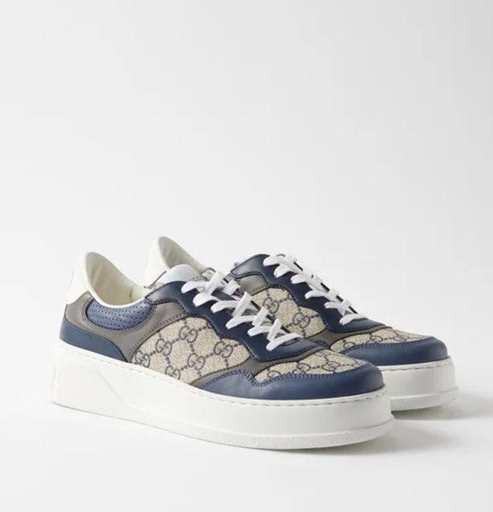구찌 CHUNKY 청키 B GG 프린트 레더 캔버스 스니커즈