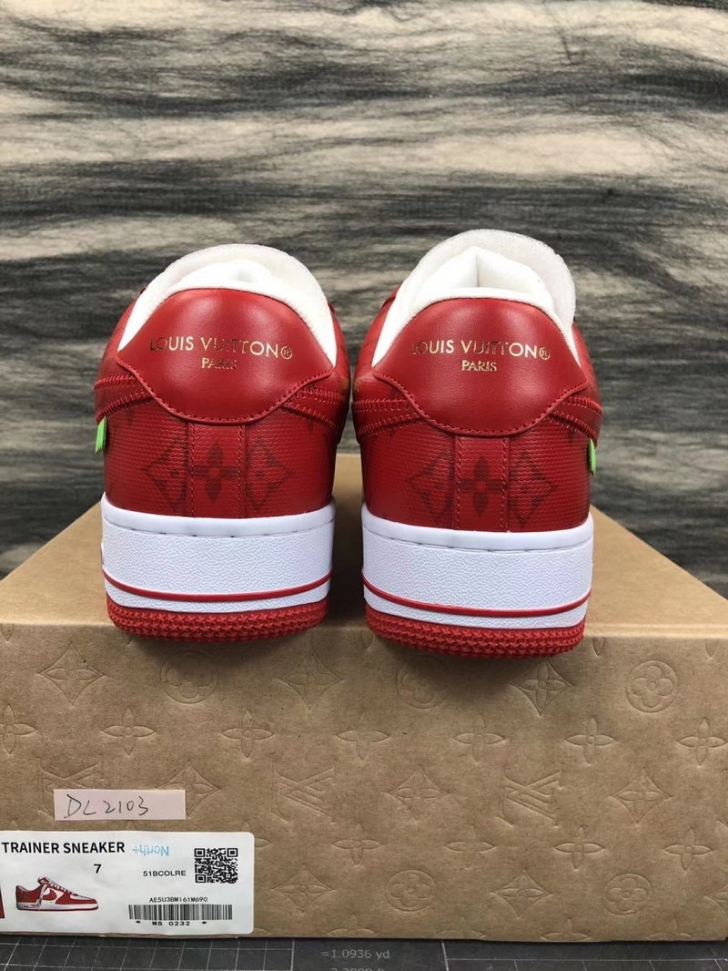 루이비통 x 나이키 에어포스 1 로우 스니커즈 바이 버질 아블로 화이트 코멧 레드