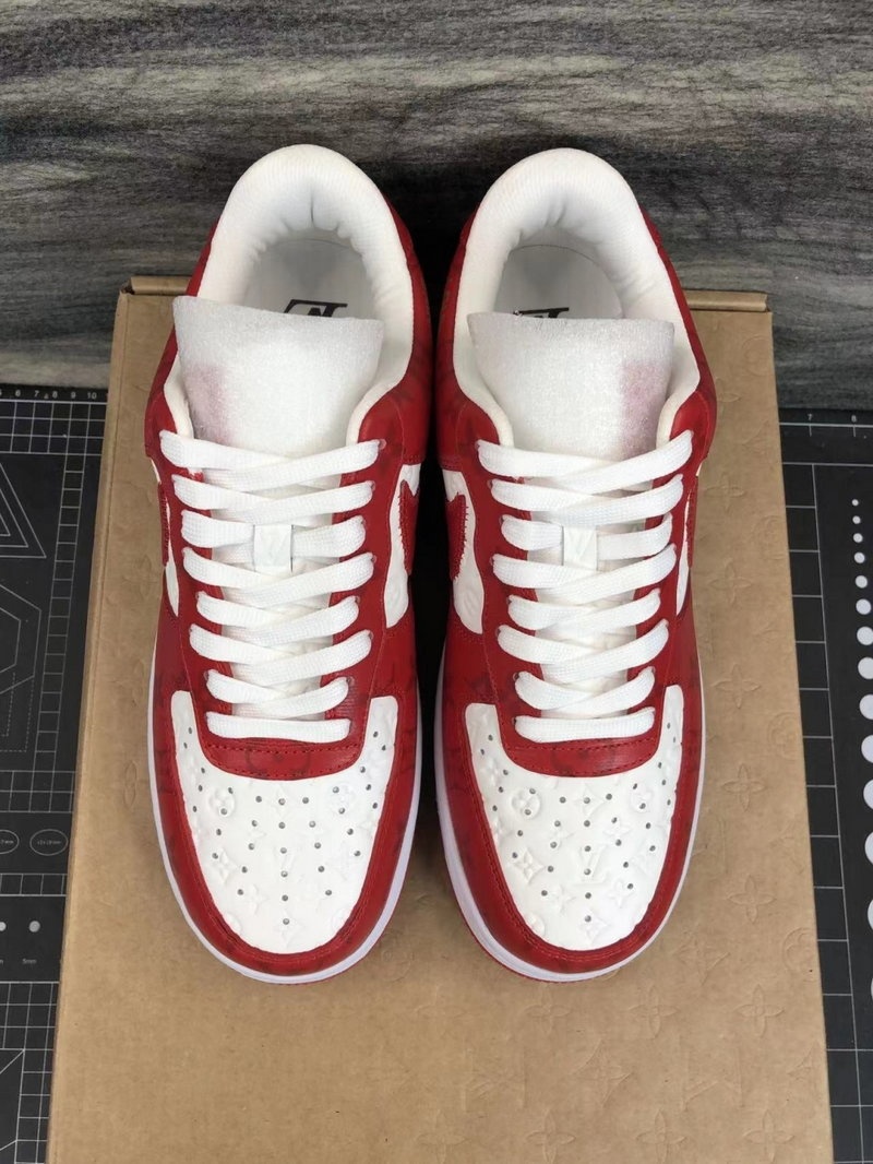 루이비통 x 나이키 에어포스 1 로우 스니커즈 바이 버질 아블로 화이트 코멧 레드
