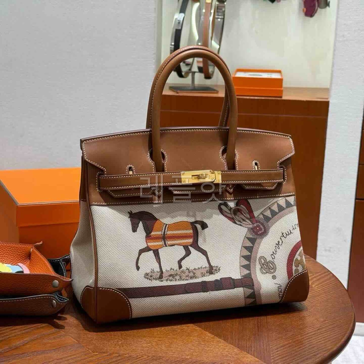 Hermès Birkin 30 Canvas & Horse Totem Golden Brown & White x Gold Hardware