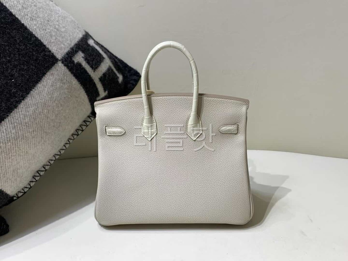 Hermès Birkin 25 Touch Togo with Crocodile 8L Beton x Palladium Hardware