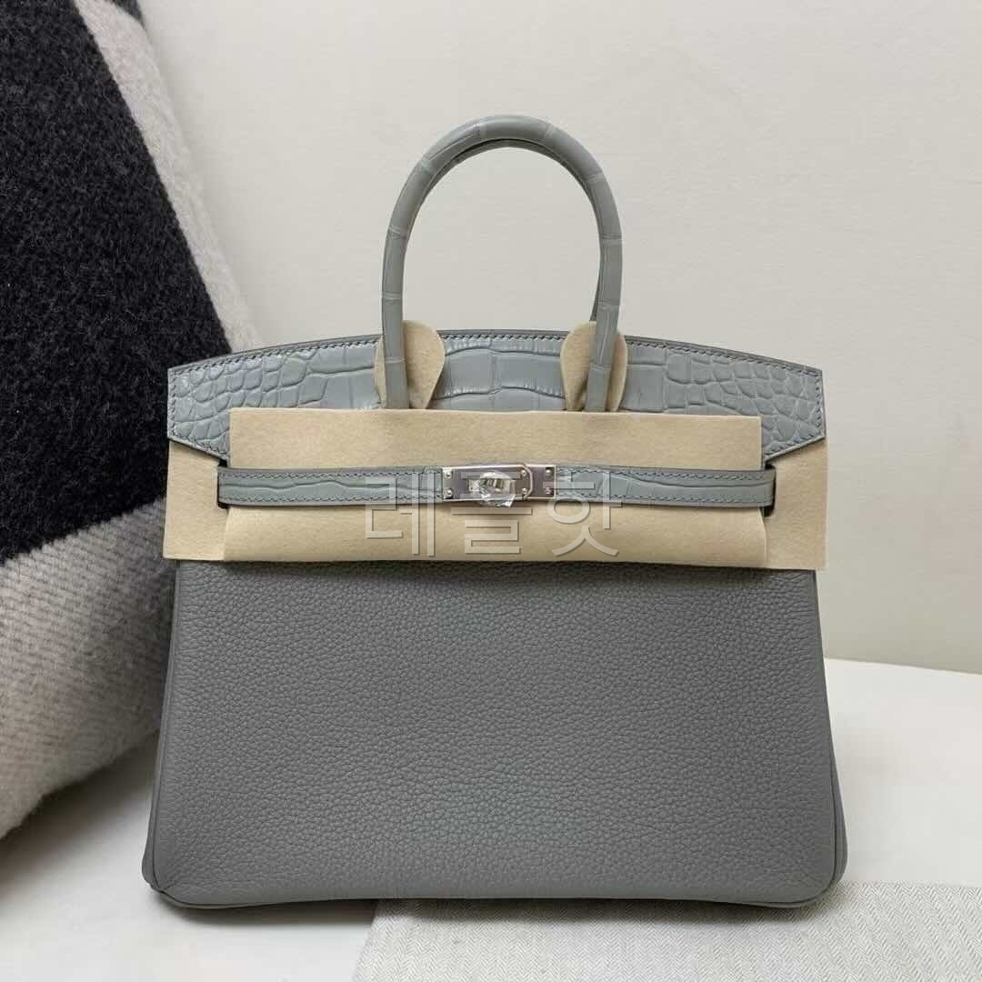 Hermès Birkin 25 Gris Mouette Togo & Alligator Mississippiensis x Palladium Hardware