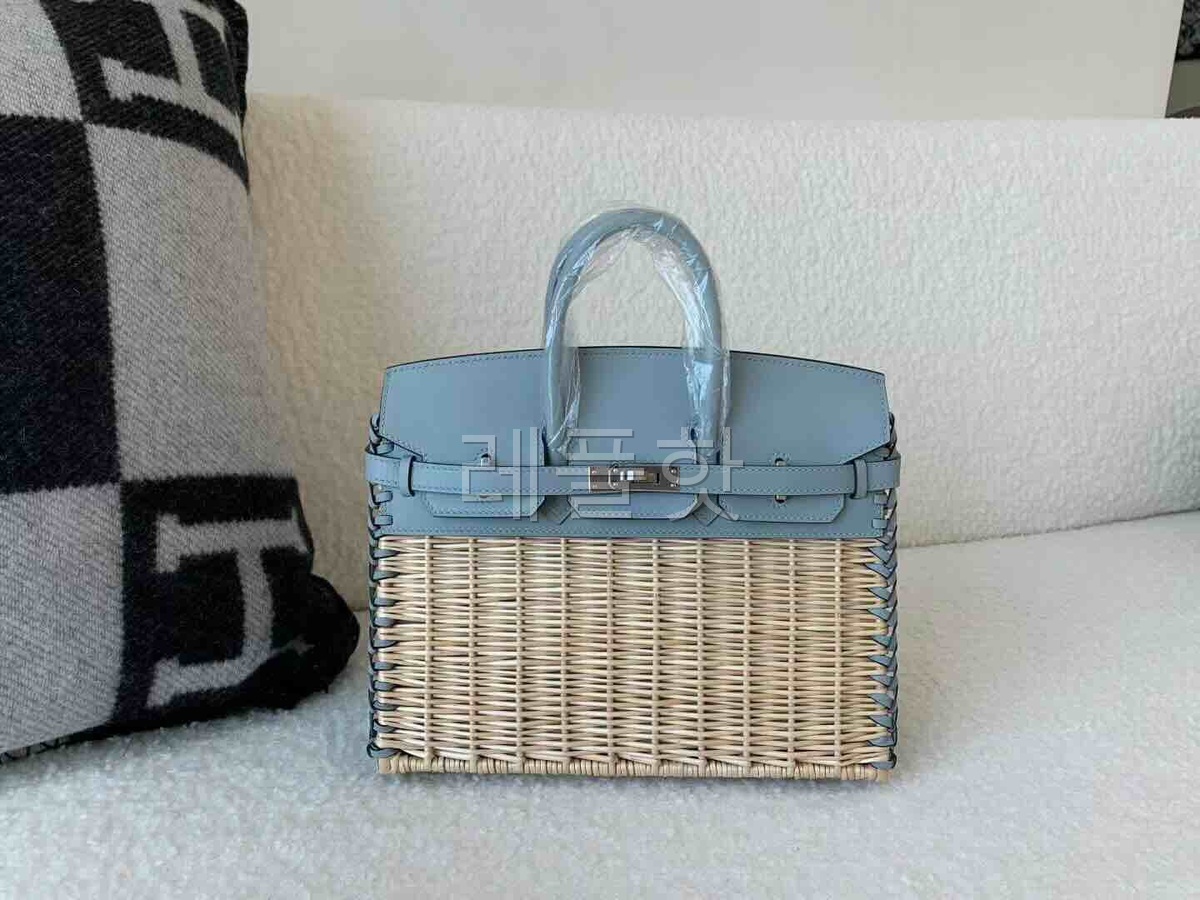 Hermès Birkin 25 Picnic Swift & Wicker Bleu Glacier x Palladium Hardware