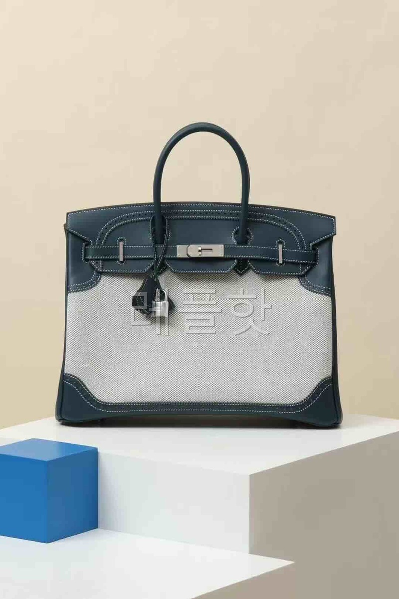 Hermès Birkin 35 BLEU SAPHIR SWIFT & TOILE GHILLIES x Palladium Hardware