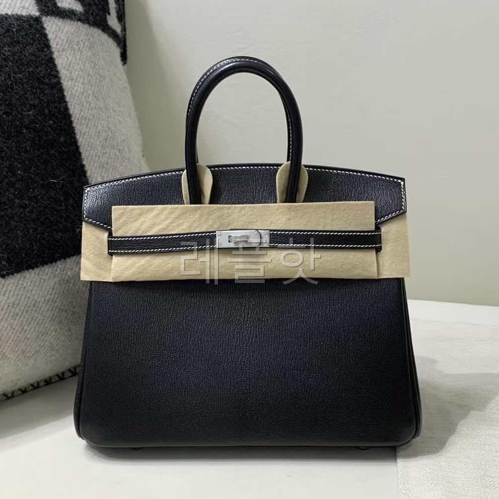 Hermès Birkin 25 Epsom Noir with White Stitch x Palladium Hardware