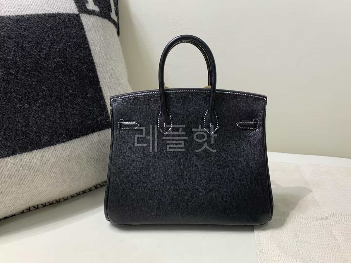 Hermès Birkin 25 Epsom Noir with White Stitch x Palladium Hardware