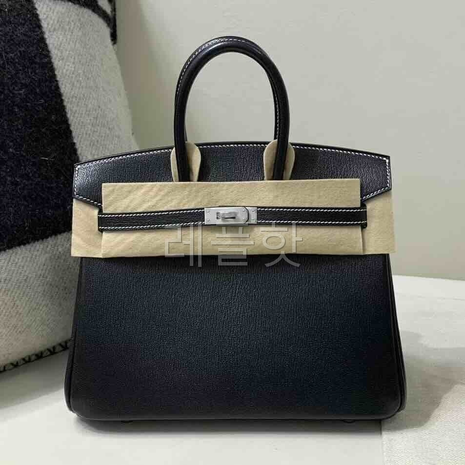 Hermès Birkin 25cm Chèvre Noir & Pearl Grey x Matte x Palladium Hardware