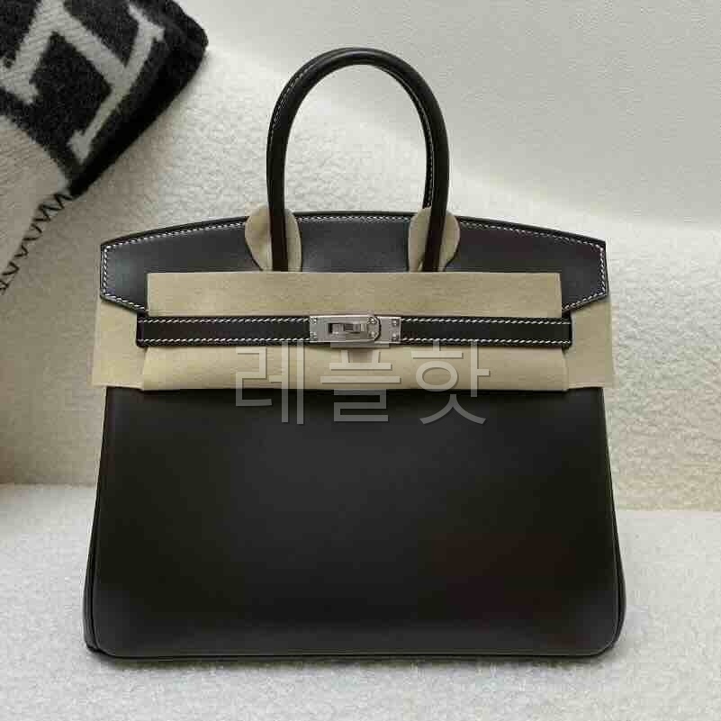 Hermès Birkin 25 Box Noir with White Stitch x Palladium Hardware