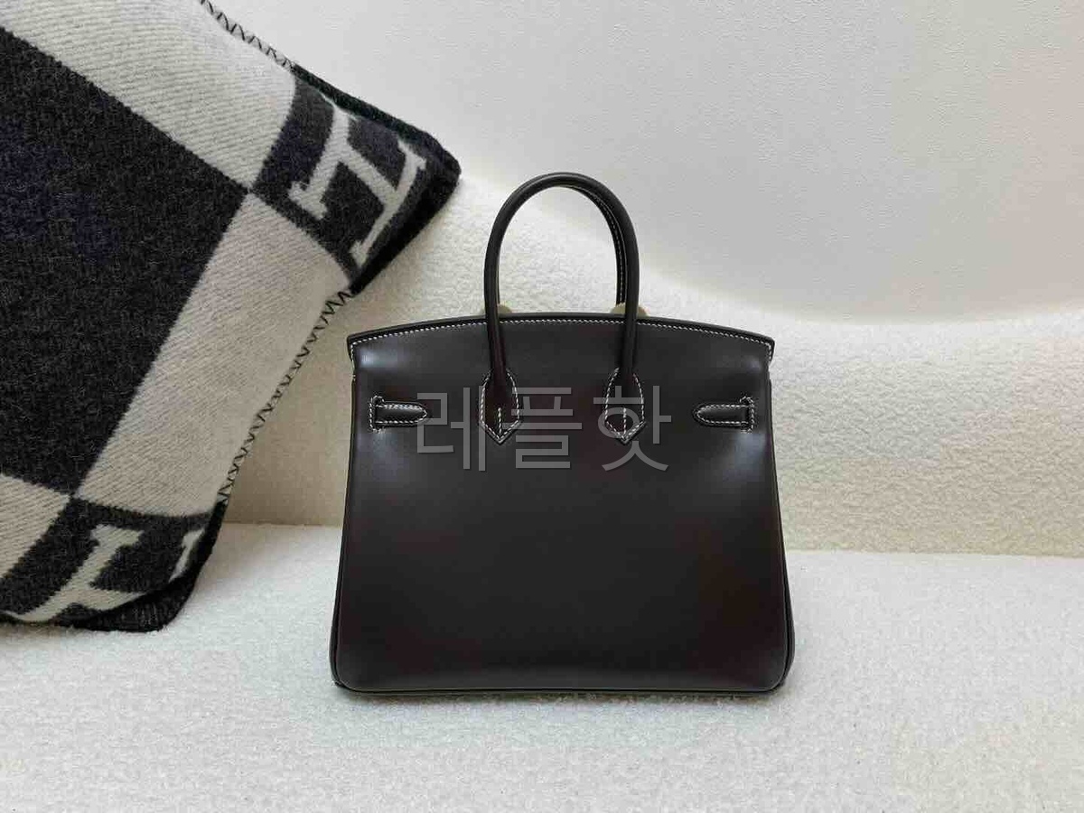 Hermès Birkin 25 Box Noir with White Stitch x Palladium Hardware