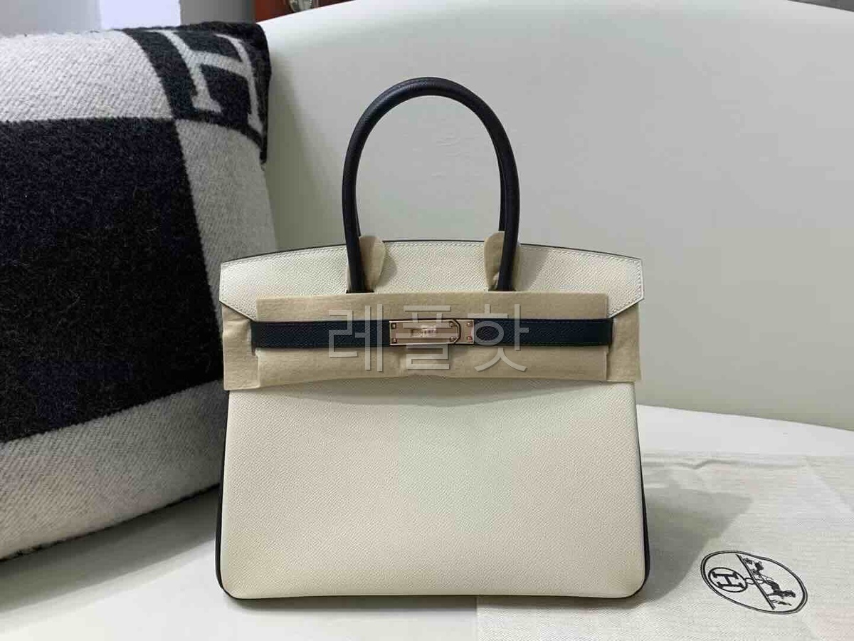Hermès Birkin 25 Epsom Craie & Black Noir x  Rose Gold Hardware