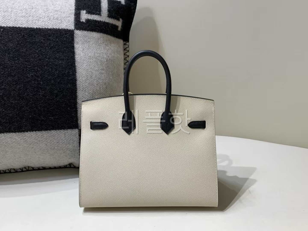 Hermès Birkin 25 Sellier Epsom Craie & Noir x Gold Hardware