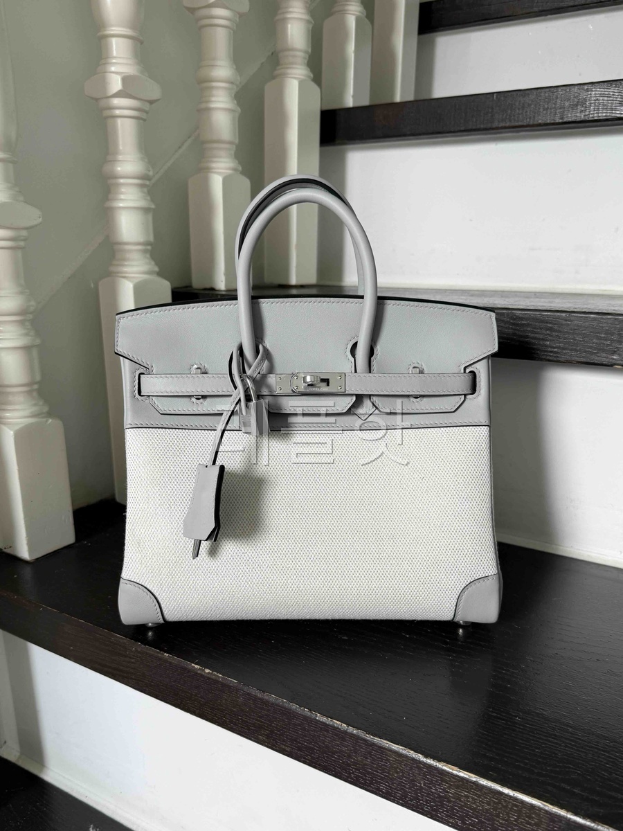 HERMÈS Birkin 25 Bleu Glacier (8U) Swift Toile H canvas Palladium hardware