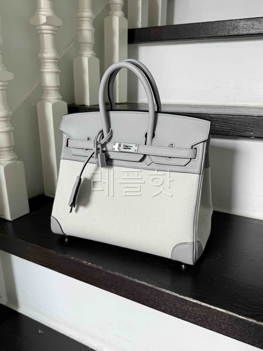 HERMÈS Birkin 25 Bleu Glacier (8U) Swift Toile H canvas Palladium hardware