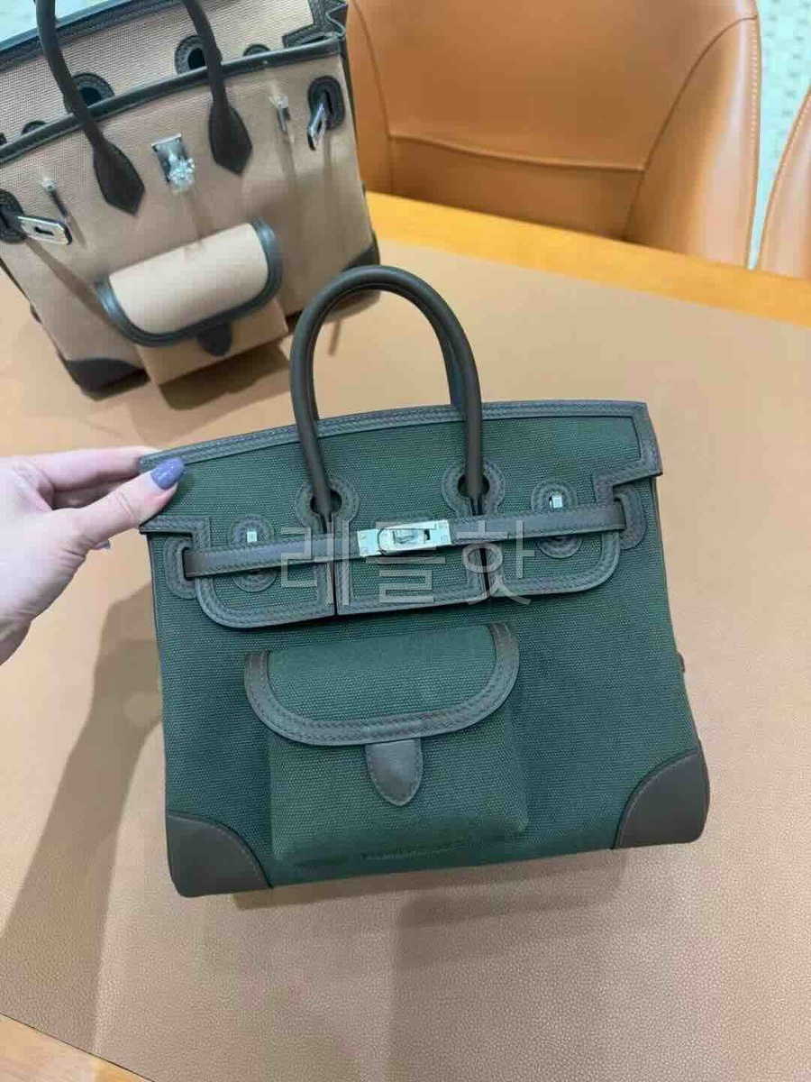 Hermès Birkin 25 Cargo Canvas & Swift Bronze Green x Palladium Hardware