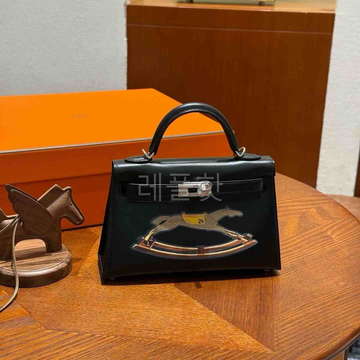 Hermès Mini Kelly II 20 Noir Tadelakt – Cheval de Bois Wood Marquetry x Palladium Hardware