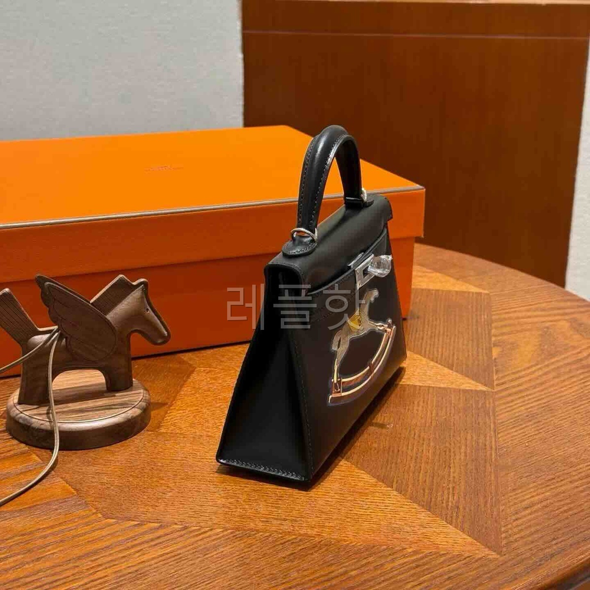 Hermès Mini Kelly II 20 Noir Tadelakt – Cheval de Bois Wood Marquetry x Palladium Hardware
