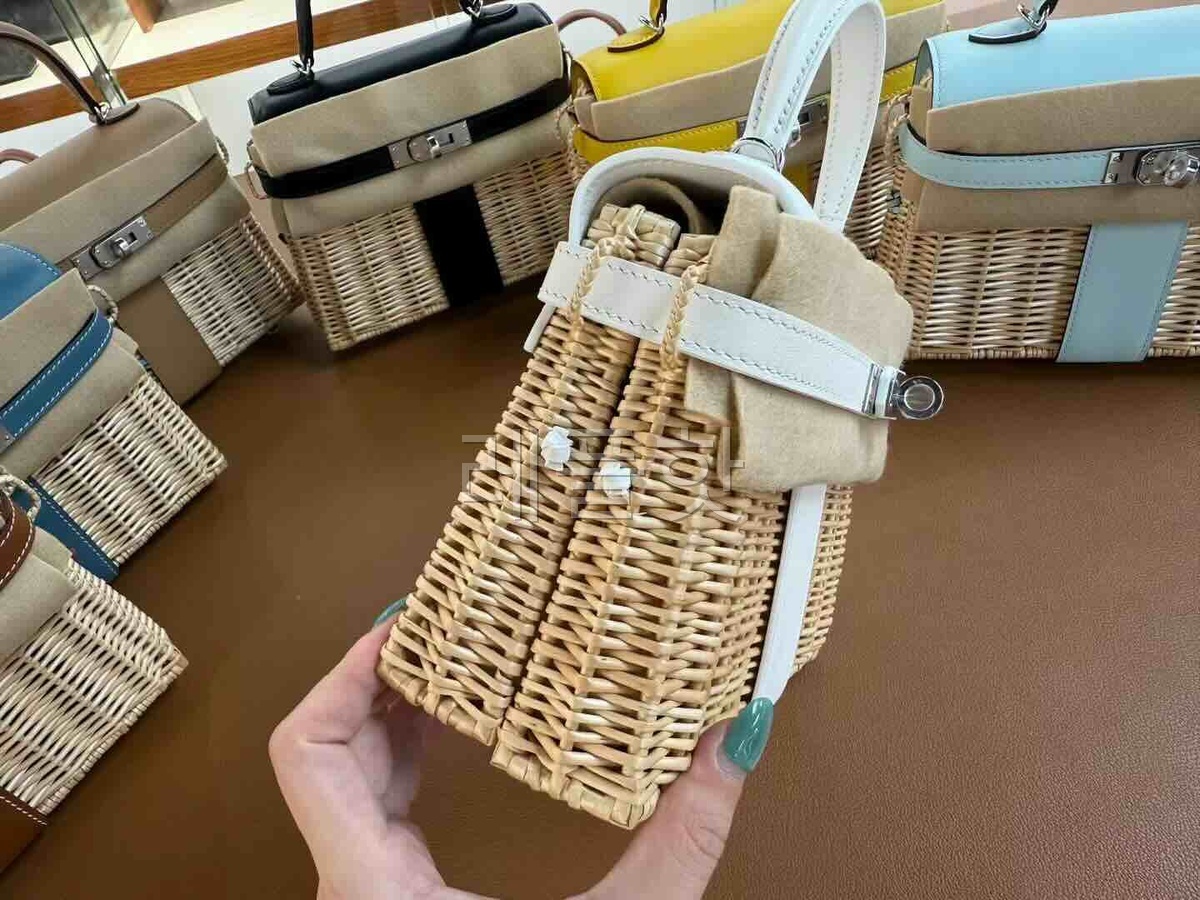 Hermès Mini Kelly Picnic Wicker Pure White x Palladium Hardware
