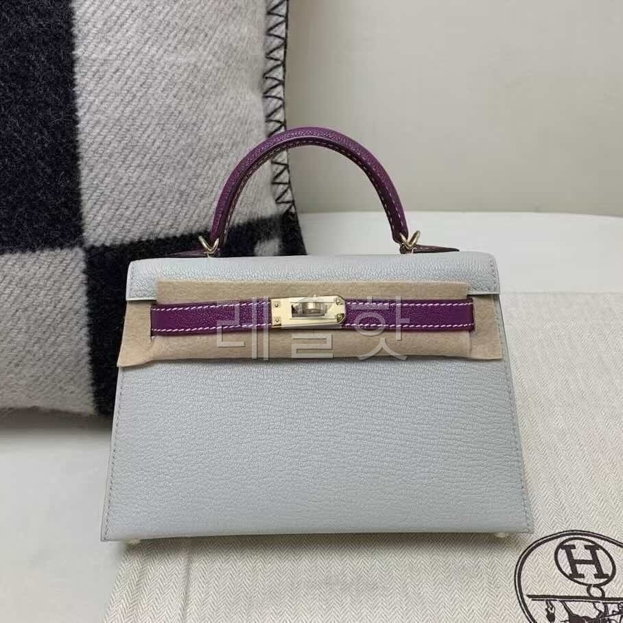 Hermès Mini Kelly II Chevre Gris Perle with Anemone x Gold Hardware