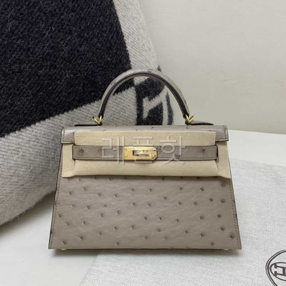 Hermès Kelly Mini II ostrich Gris Tourterelle x Gold hardware