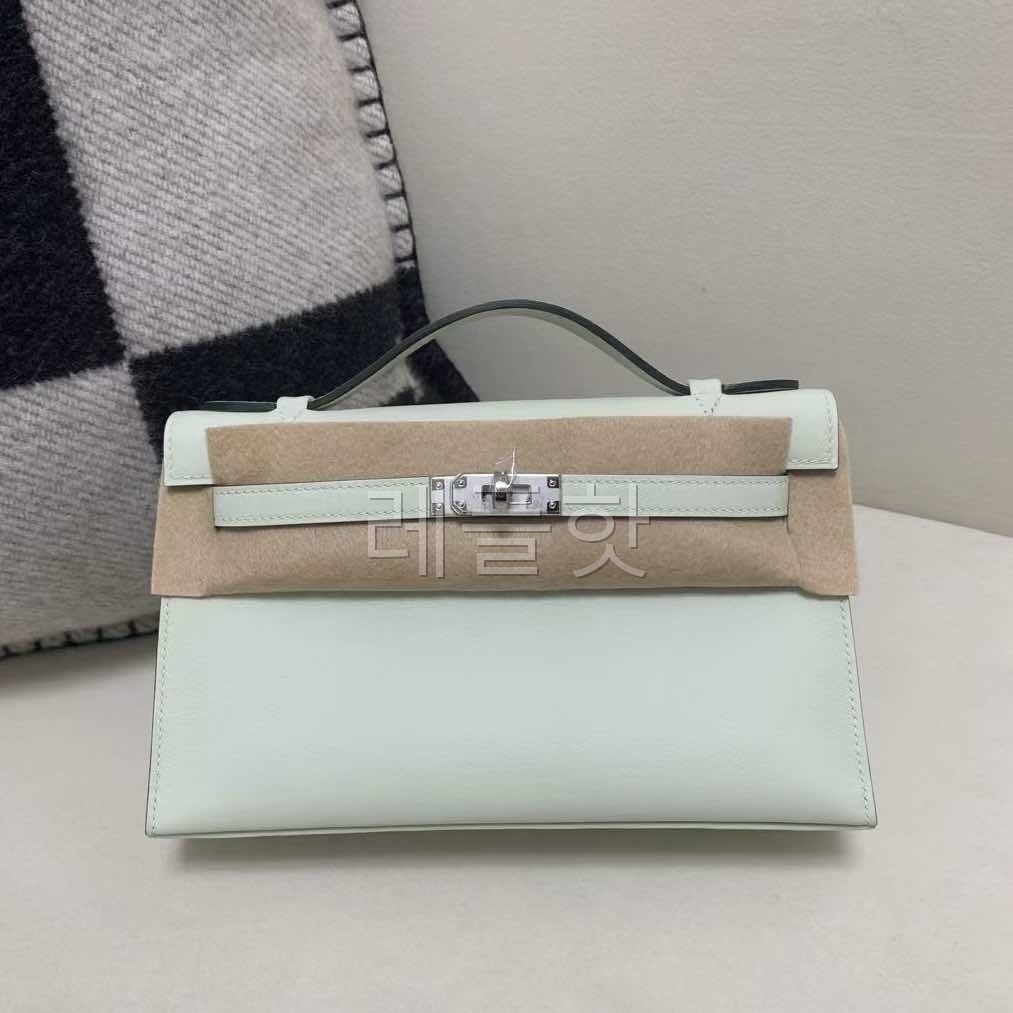Hermès Kelly Pochette Swift Vert Fizz x Palladium Hardware