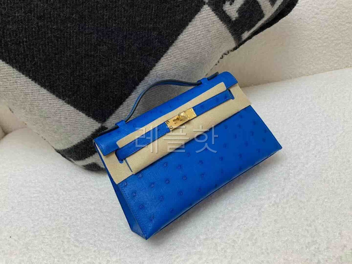 Hermès Pochette Ostrich Malachite x Gold Hardware