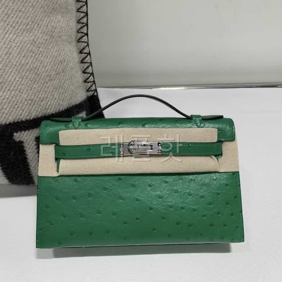 Hermès Mini Kelly I Velvet Green Ostrich – Palladium Hardware