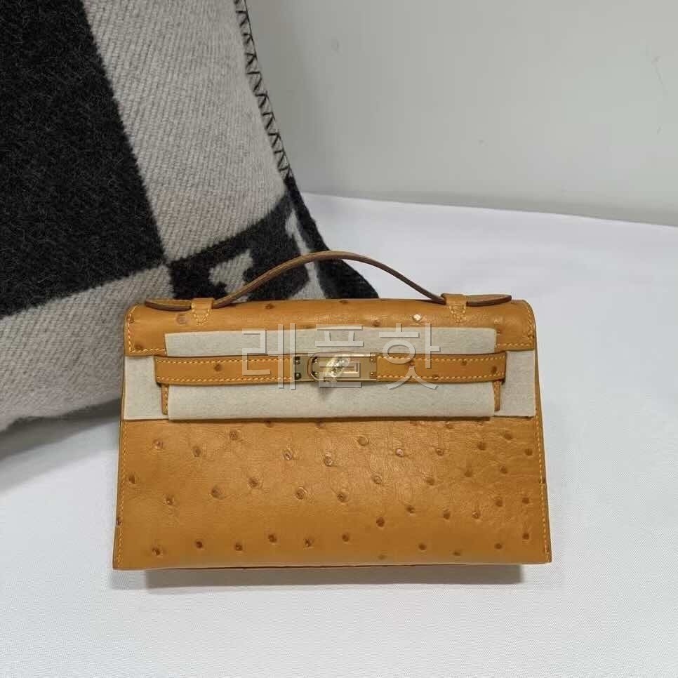 Hermès Mini Kelly I Ostrich Velvet Green x Gold Hardware