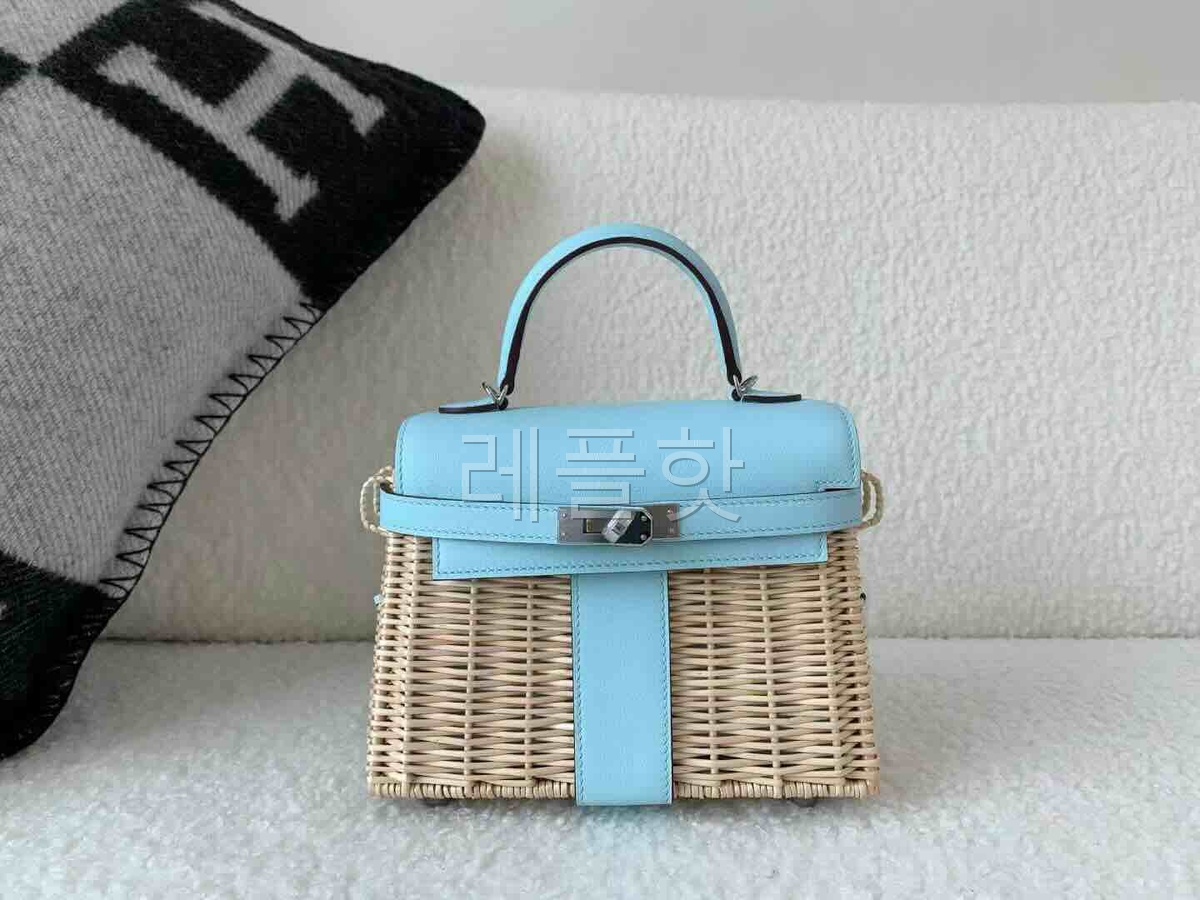 Hermès Mini Kelly Picnic Swift & Wicker Bleu Brume x Palladium Hardware